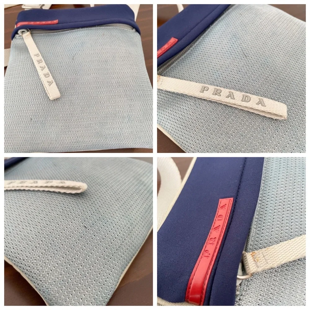 Prada gray and blue neoprene blue mesh small crossbody sport bag - Picture 3 of 9